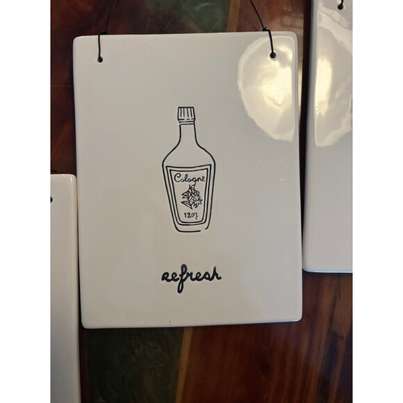 Set of 3 Bone white & Black Silhouette Bathroom Plaques- - Picture 4 of 9